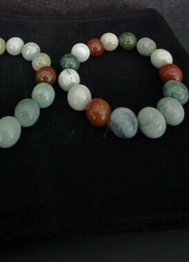 Multi-Color Jade Beaded Stretch Bracelet - Natural Green and Red Gemstones